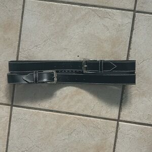 Express Black Leather Thick Belt with Double Asymmetrical Buckles